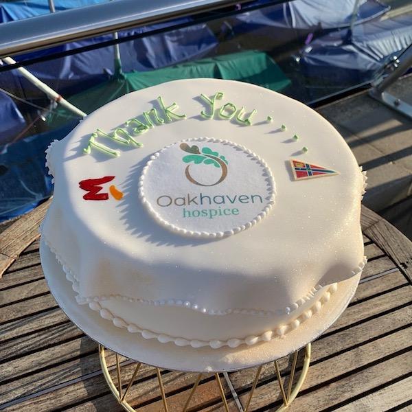 Thank you cake for Oakhaven Hospice baked by Nick Hebditch of Mosimann’s at Royal Lymington Yacht Club